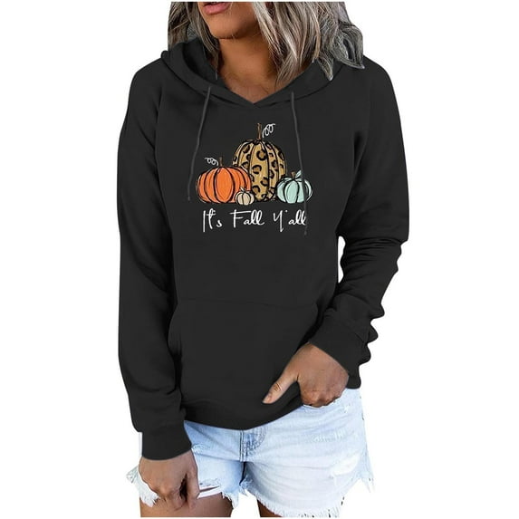 IROINNID Women's Long Sleeve Hoodie Mid-Length Print Leisure Pullover Tops Sweatshirt, Black