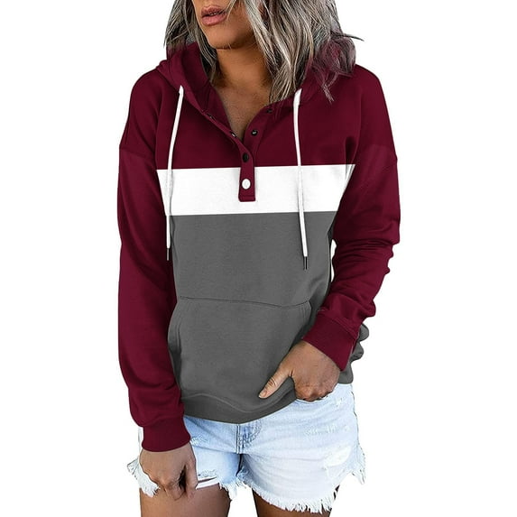 IROINNID Women's Long Sleeve Hoodie Mid-Length Print Leisure Sweatshirt Pullover Tops, Wine