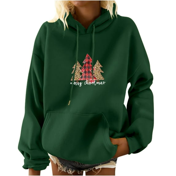 IROINNID Women's Long Sleeve Hoodie Mid-Length Print Stylish Pocket Shirt Pullover Sweatshirts, Green