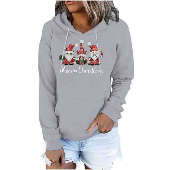IROINNID Women's Long Sleeve Hoodie Mid-Length Print Stylish Pullover Tops Sweatshirt, Gray