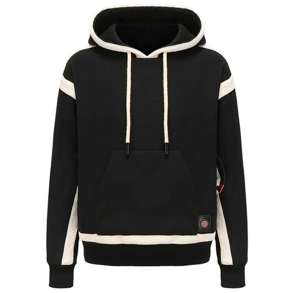 IROINNID Women's Long Sleeve Hoodie Mid-Length Solid Color Comfy Adult Plush Heating Pullover Thickening Sweatshirt Tops Coat, Black