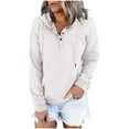 thumbnail image 1 of IROINNID Women's Long Sleeve Hoodie Mid-Length Solid Color Leisure Sweatshirt Pullover Tops, White, 1 of 7