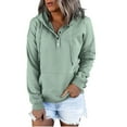thumbnail image 1 of IROINNID Women's Long Sleeve Hoodie Mid-Length Solid Color Loose Button Sweatshirt Pullover Tops, Green, 1 of 7