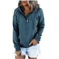 thumbnail image 1 of IROINNID Women's Long Sleeve Hoodie Mid-Length Solid Color Loose Button Sweatshirt Pullover Tops, Navy, 1 of 7