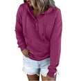 thumbnail image 1 of IROINNID Women's Long Sleeve Hoodie Mid-Length Solid Color Loose Button Sweatshirt Pullover Tops, Purple, 1 of 7