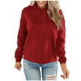 thumbnail image 1 of IROINNID Women's Long Sleeve Hoodie Mid-Length Solid Color Stylish Sweatshirt Pullover, Wine, 1 of 6