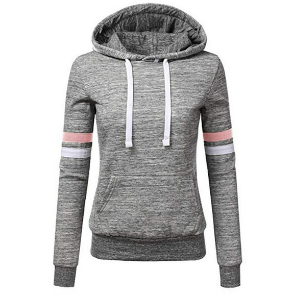 IROINNID Women's Long Sleeve Hoodie Mid-Length Stripes Loose Full Sleeve Sweatshirt Pullover Pocket Tops Shirt, Gray