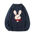 thumbnail image 1 of IROINNID Women's Long Sleeve Pullover Sweatshirt Round Neck Mid-Length Graphic Prints Casual Cute New Year Rabbit Top, Dark Blue, 1 of 7