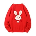thumbnail image 1 of IROINNID Women's Long Sleeve Pullover Sweatshirt Round Neck Mid-Length Graphic Prints Casual Cute New Year Rabbit Top, Red, 1 of 7
