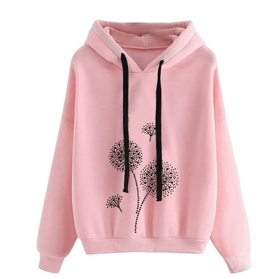 IROINNID Women's Long Sleeve Sweatshirt Mid-Length Print Comfy Sweatshirt Tops Drawstring Lightweight Tops, Pink