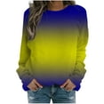 thumbnail image 1 of IROINNID Women's Long Sleeve Sweatshirt Round Neck Mid-Length Gradient Loose Tops Sweatshirt, Yellow, 1 of 4