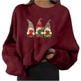 thumbnail image 1 of IROINNID Women's Long Sleeve Sweatshirt Round Neck Mid-Length Loose Christmas Print Pullover Sweater, Wine, 1 of 4