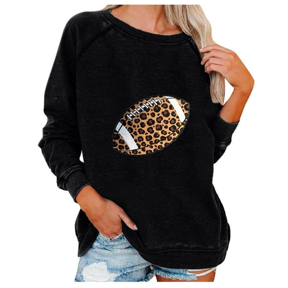IROINNID Women's Long Sleeve Sweatshirt Round Neck Mid-Length Print Casual Breathable Oversized Sweatshirt, Black