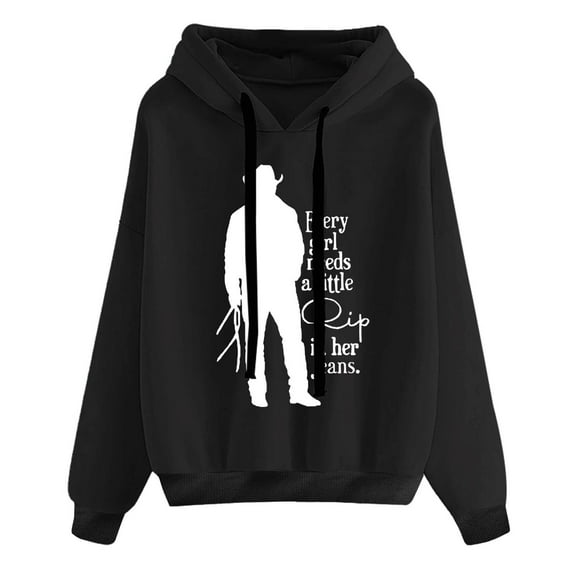 IROINNID Women's Long Sleeve Sweatshirt Round Neck Mid-Length Print Casual Funny Text Letter Pullover Pocket Tops, Black