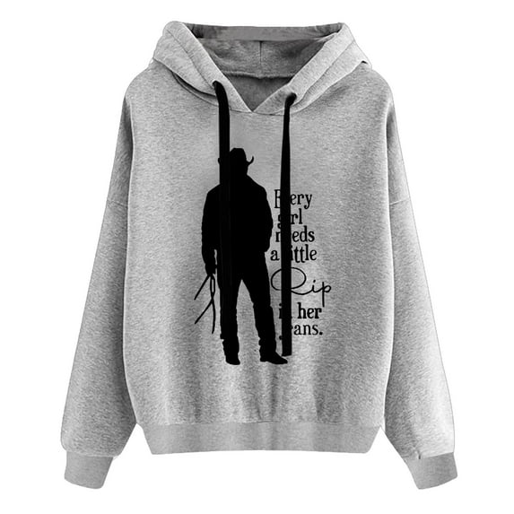 IROINNID Women's Long Sleeve Sweatshirt Round Neck Mid-Length Print Casual Funny Text Letter Pullover Pocket Tops, Gray