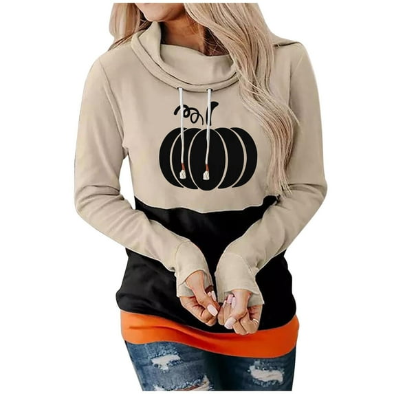 IROINNID Women's Long Sleeve Sweatshirt Round Neck Mid-Length Print Casual Tops Pullover Sweatshirt, Khaki