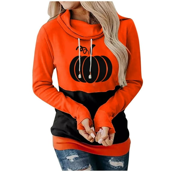 IROINNID Women's Long Sleeve Sweatshirt Round Neck Mid-Length Print Casual Tops Pullover Sweatshirt, Orange