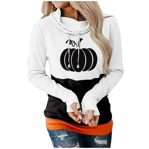 IROINNID Women's Long Sleeve Sweatshirt Round Neck Mid-Length Print Casual Tops Pullover Sweatshirt, White