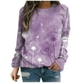 thumbnail image 1 of IROINNID Women's Long Sleeve Sweatshirt Round Neck Mid-Length Print Comfy Warm Sweatshirt, Purple, 1 of 5