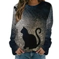 thumbnail image 1 of IROINNID Women's Long Sleeve Sweatshirt Round Neck Mid-Length Print Leisure Shirts Cat Tops Regular Pullover, Dark Gray, 1 of 5
