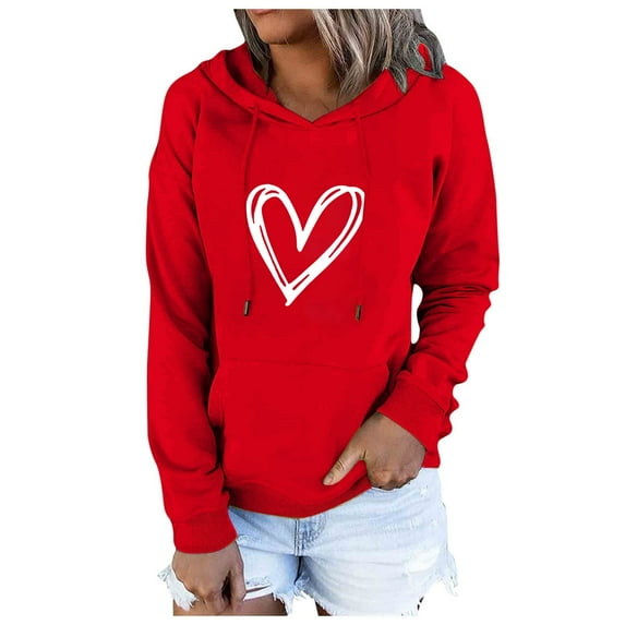 IROINNID Women's Long Sleeve Sweatshirt Round Neck Mid-Length Print Leisure Sweatshirt Tops Drawstring Lightweight Tops, Red
