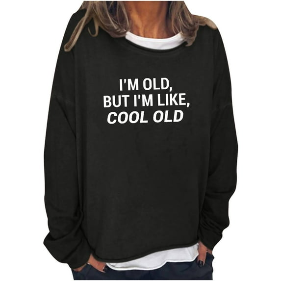 IROINNID Women's Long Sleeve Sweatshirt Round Neck Mid-Length Print Loose Oversized Funny Text Letter n Single Sweatshirt Tops Pullover, Black