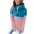 thumbnail image 1 of IROINNID Women's Long Sleeve Sweatshirt Turtleneck Mid-Length Color Block Casual Patchwork Drawstring Tops Sweatshirt, Pink, 1 of 5