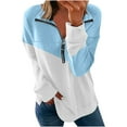 thumbnail image 1 of IROINNID Women's Long Sleeve Sweatshirt V-Neck Mid-Length Color Block Comfy Breathable Sweatshirt, Blue, 1 of 6
