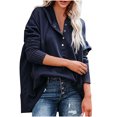 thumbnail image 1 of IROINNID Women's Long Sleeve Sweatshirt V-Neck Mid-Length Solid Color Stylish Pockets Sweatshirts Autumn Pullover Tops, Blue, 1 of 9