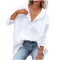 thumbnail image 1 of IROINNID Women's Long Sleeve Sweatshirt V-Neck Mid-Length Solid Color Stylish Pockets Sweatshirts Autumn Pullover Tops, White, 1 of 9