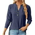 thumbnail image 1 of IROINNID Women's Long Sleeve V-Neck Shirts Comfortable Autumn/Winter Solid Color V-Neck Button-Up Loose Long Sleeve T-Shirt Top Long Sleeve V-Neck Top/Shirt,Navy, 1 of 4
