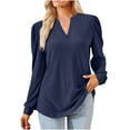 thumbnail image 1 of IROINNID Women's Long Sleeve V-Neck Shirts Comfy Solid V-Neck Long Sleeve Loose T-shirt Top,Navy, 1 of 5