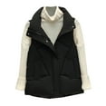 thumbnail image 1 of IROINNID Women's Long Sleeve Vest Turndown Lapel Short Cover-up Ladies Short Down Cotton Vest Outer Cotton Vest Jacket, Black, 1 of 8