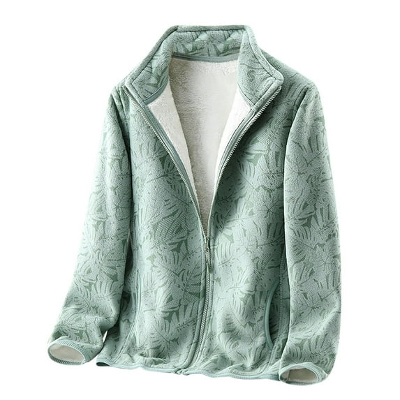IROINNID Women's Long Sleeve Zip Up Coat Turndown Lapel Short Cover-up Ladies Thickened Windproof Warm Fleece + Coral Fleece Fleece Camouflage Sweater Jacket, Mint Green