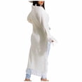 thumbnail image 1 of IROINNID Women's Long Trench Coat Round Neckline Solid Color Long Sleeve Sweater Casual Tassel Long Sweater Knit Pullover Winter Tops, White, 1 of 6