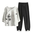 thumbnail image 1 of IROINNID Women's Loose Printed Half Sleeve Round Neck Breathable Cotton and Linen Top + Elastic Oversize Comfy Pants Suit, Two Piece Set, 1 of 5