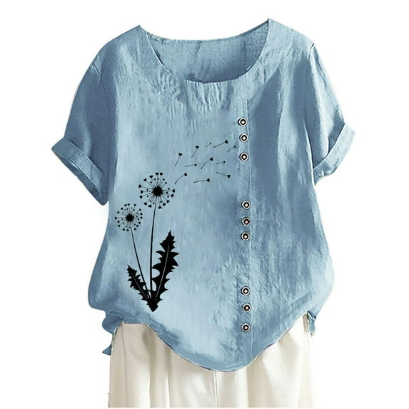 IROINNID Women's Loose T-Shirt Summer Casual Round Neck Loose Short Sleeve Printing Tops Under 10$