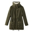 thumbnail image 1 of IROINNID Women's Mid-Length Anorak Jacket Coat Solid Color Long Sleeve Buttons Pockets Coat Plus Fleece Jacket Outwear Top, Army Green, 1 of 7