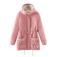 thumbnail image 1 of IROINNID Women's Mid-Length Anorak Jacket Coat Solid Color Long Sleeve Buttons Pockets Coat Plus Fleece Jacket Outwear Top, Pink, 1 of 6