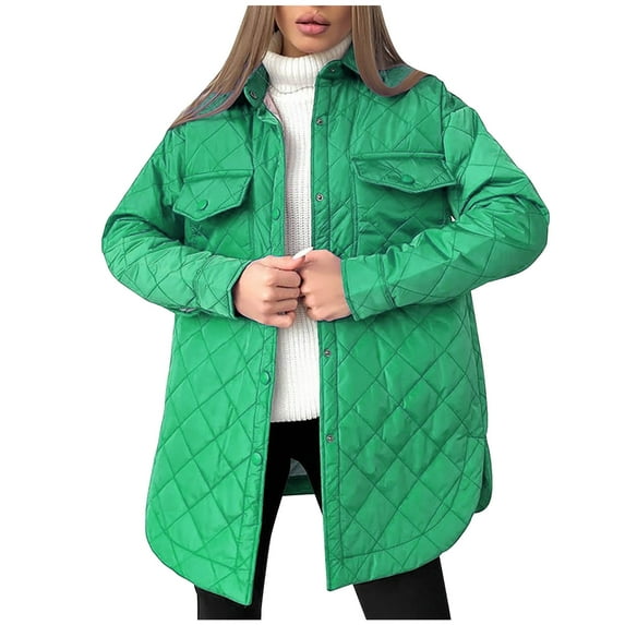 IROINNID Women's Mid-Length Anorak Jacket Coat Solid Color Long Sleeve Warm Hoodless Jacket Slim Winter Outwear Coats, Green