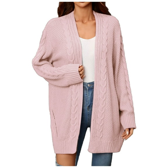IROINNID Women's Mid-Length Cardigan Jacket V-Neck Solid Color Long Sleeve Casual Autumn Long Sweater jjj, Pink