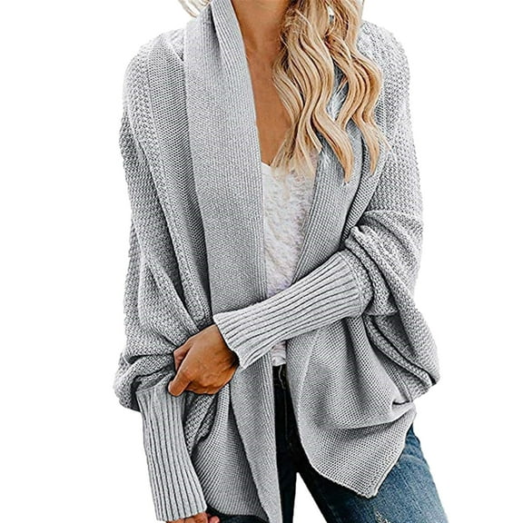 IROINNID Women's Mid-Length Cardigan Solid Color Long Sleeve Cardigan Autumn Casual Coat Top, Gray