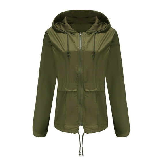 IROINNID Women's Mid-Length Hoodie Overcoat Coat Solid Color Long Sleeve Warm Rain Jacket Outdoor Jackets Waterproof Raincoat Windproof, Army Green