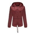 thumbnail image 1 of IROINNID Women's Mid-Length Hoodie Overcoat Coat Solid Color Long Sleeve Warm Rain Jacket Outdoor Jackets Waterproof Raincoat Windproof, Wine, 1 of 7