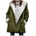 thumbnail image 1 of IROINNID Women's Mid-Length Hoodie Overcoat Solid Color Long Sleeve Warm Coat Jacket Winter Button Outerwear, Green, 1 of 5