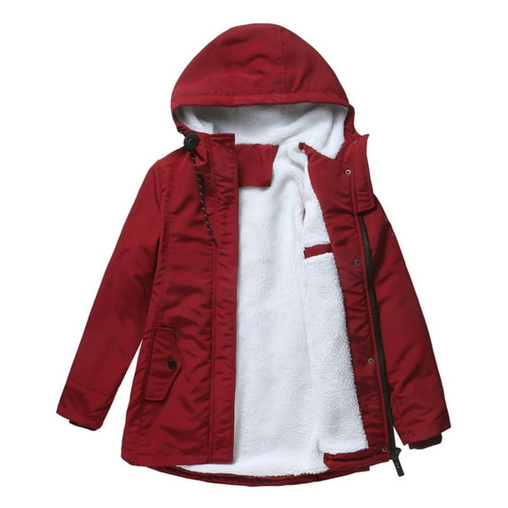IROINNID Women's Mid-Length Hoodie Parka Coat Solid Color Long Sleeve Warm Long Coat Jacket Slim Winter Leisure Outwear Coats, Red