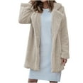 thumbnail image 1 of IROINNID Women's Mid-Length Shearing Jacket Notch Lapel Solid Color Long Sleeve Loose Button Thickened Plush Coat, Beige, 1 of 7