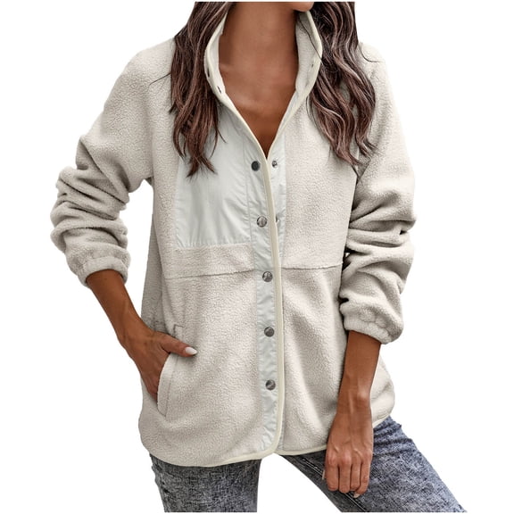 IROINNID Women's Mid-Length Shearing Jacket Solid Color Long Sleeve Ladies Winter Loose Top Hoodless Casual Plush jacket, Beige