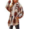 thumbnail image 1 of IROINNID Women's Mid-Length Woolen Coat Turndown Lapel Plaid Long Sleeve Casual Pockets Tops Plaid Coat, Khaki, 1 of 8