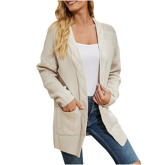 IROINNID Women's Mid-Long Cardigan Coat Solid Color Long Sleeve Knit Cardigans Loose Slouchy Wrap Chunky Sweaters Coat Winter Jacket, White